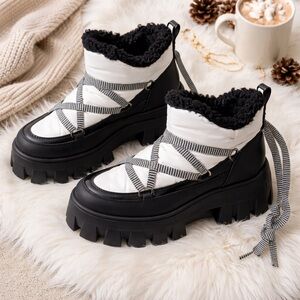 Circus by Sam Edelman Black/White Puffer Lug Sole Hiker Booties Sz 8